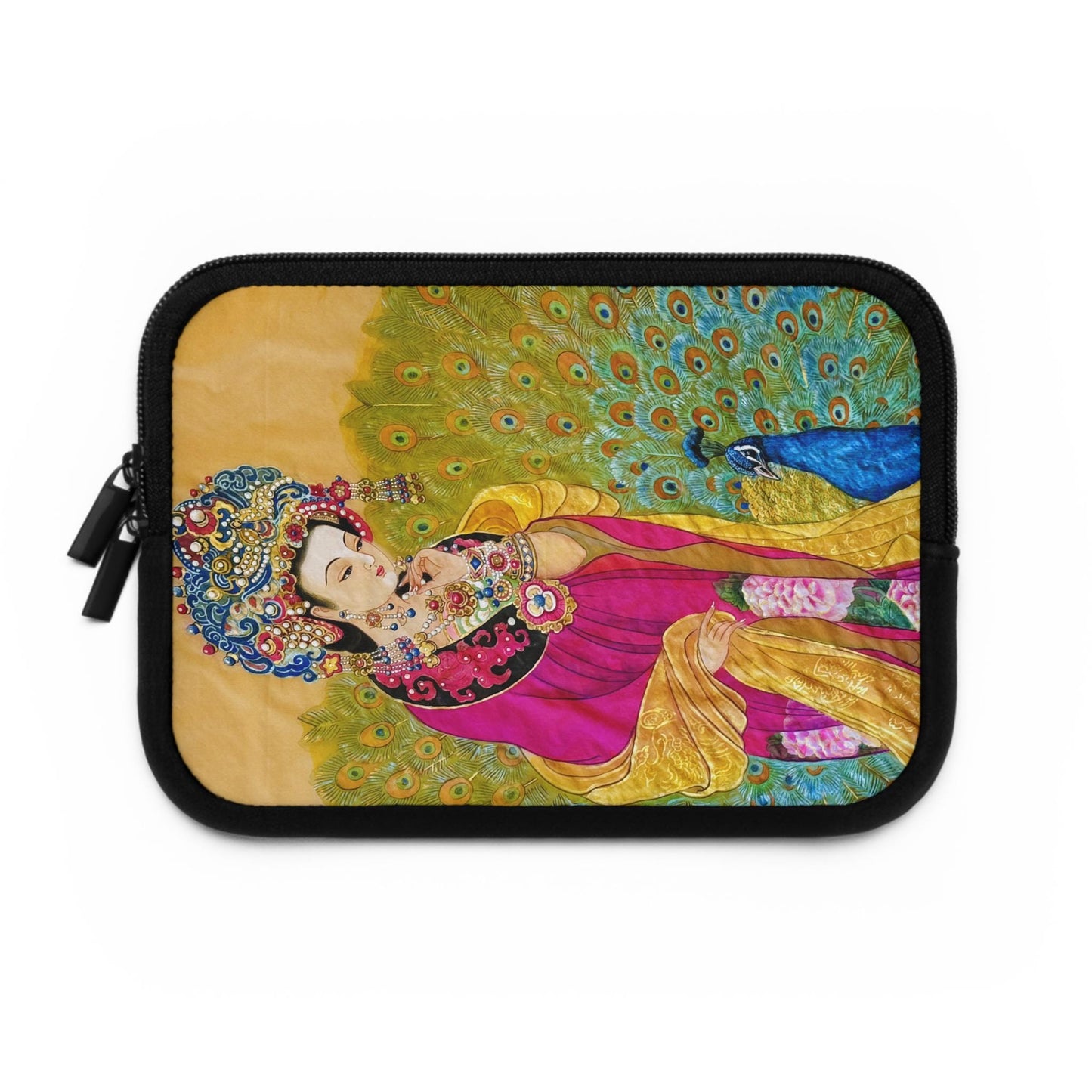 Empress watercolor art print Laptop Sleeve | Ancient Chinese Princess, Queen with colorful peacock motif
