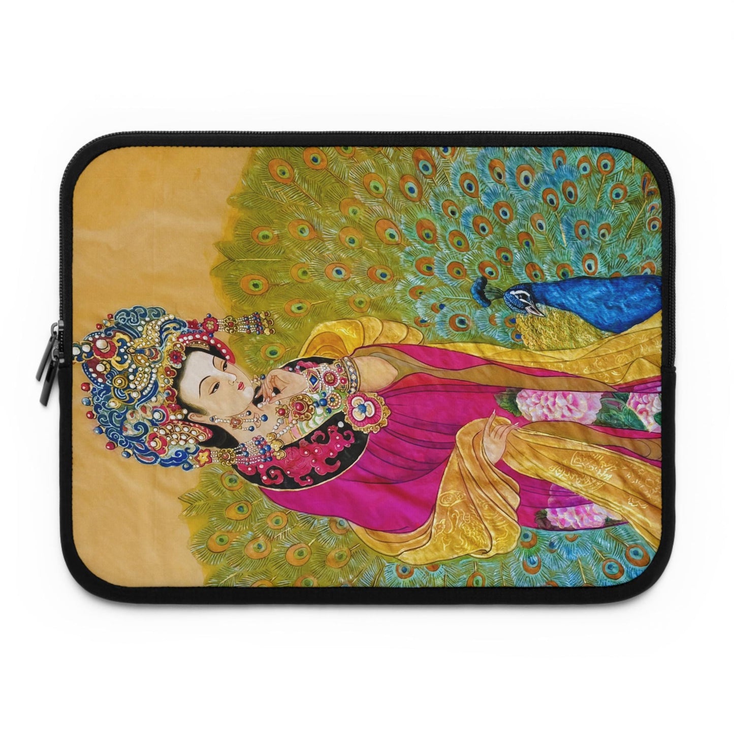 Empress watercolor art print Laptop Sleeve | Ancient Chinese Princess, Queen with colorful peacock motif