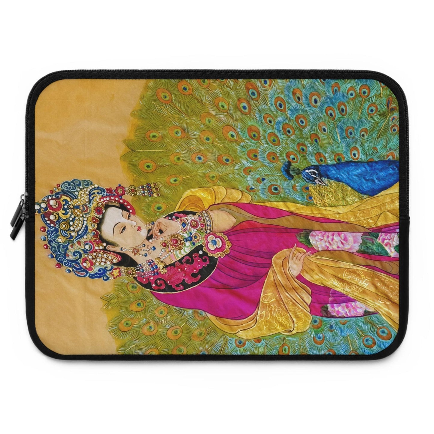 Empress watercolor art print Laptop Sleeve | Ancient Chinese Princess, Queen with colorful peacock motif