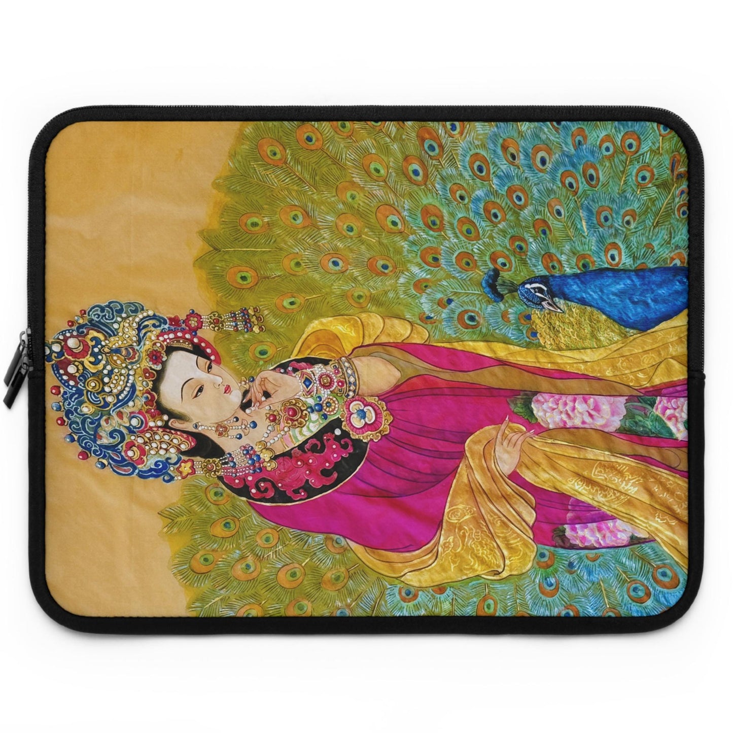 Empress watercolor art print Laptop Sleeve | Ancient Chinese Princess, Queen with colorful peacock motif