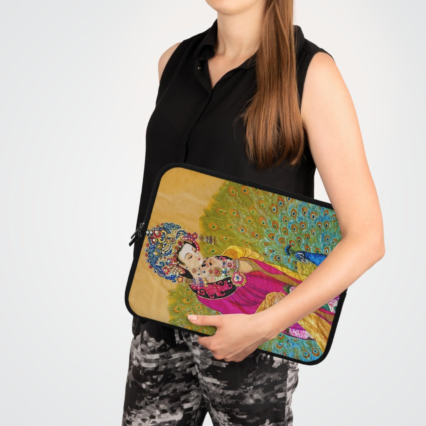 Empress watercolor art print Laptop Sleeve | Ancient Chinese Princess, Queen with colorful peacock motif