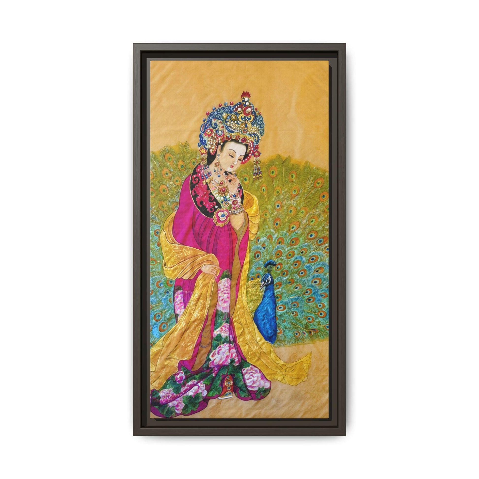 Chinese Empress & Colorful Peacock Matte Canvas Framed | Vibrant Asian-inspired Art