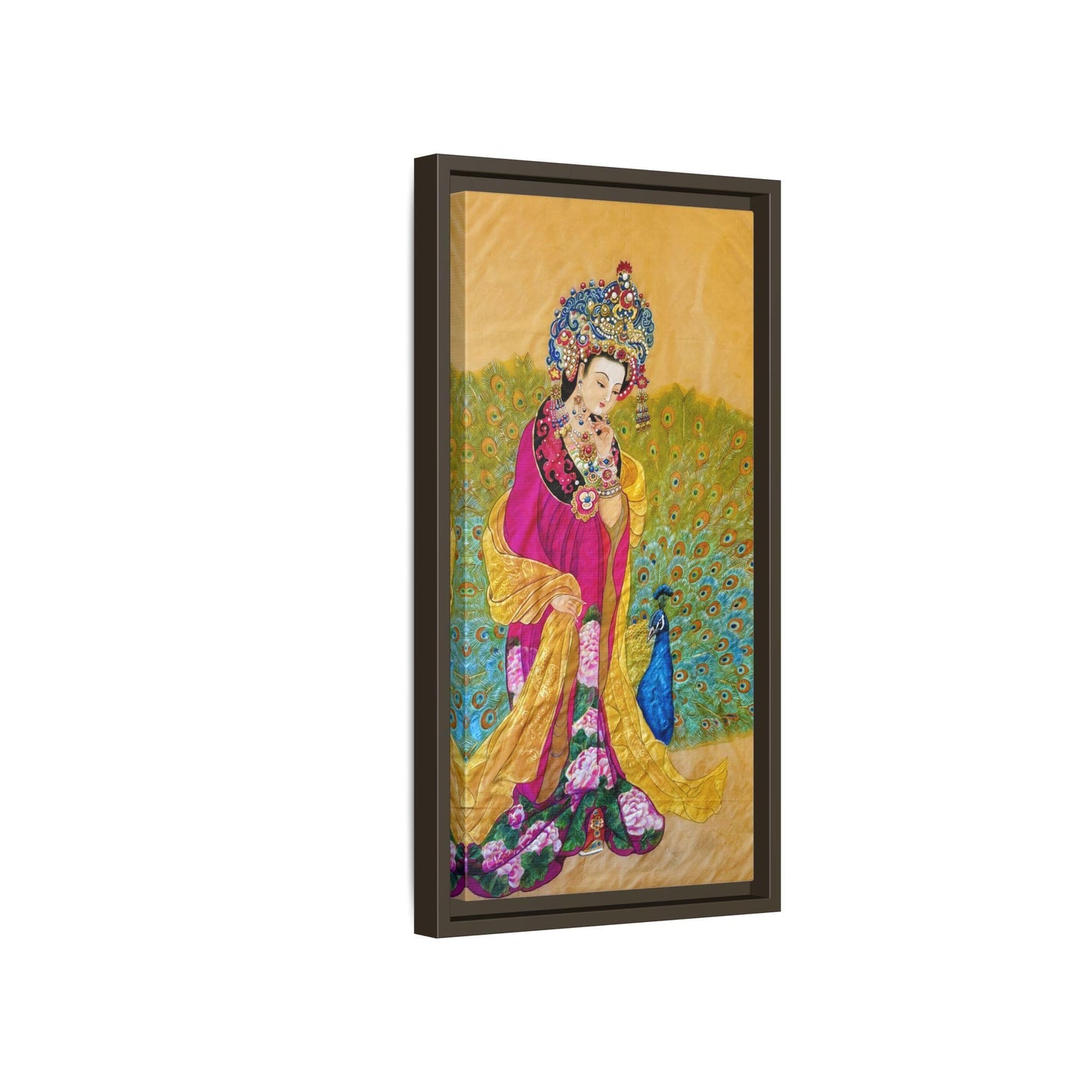 Chinese Empress & Colorful Peacock Matte Canvas Framed | Vibrant Asian-inspired Art