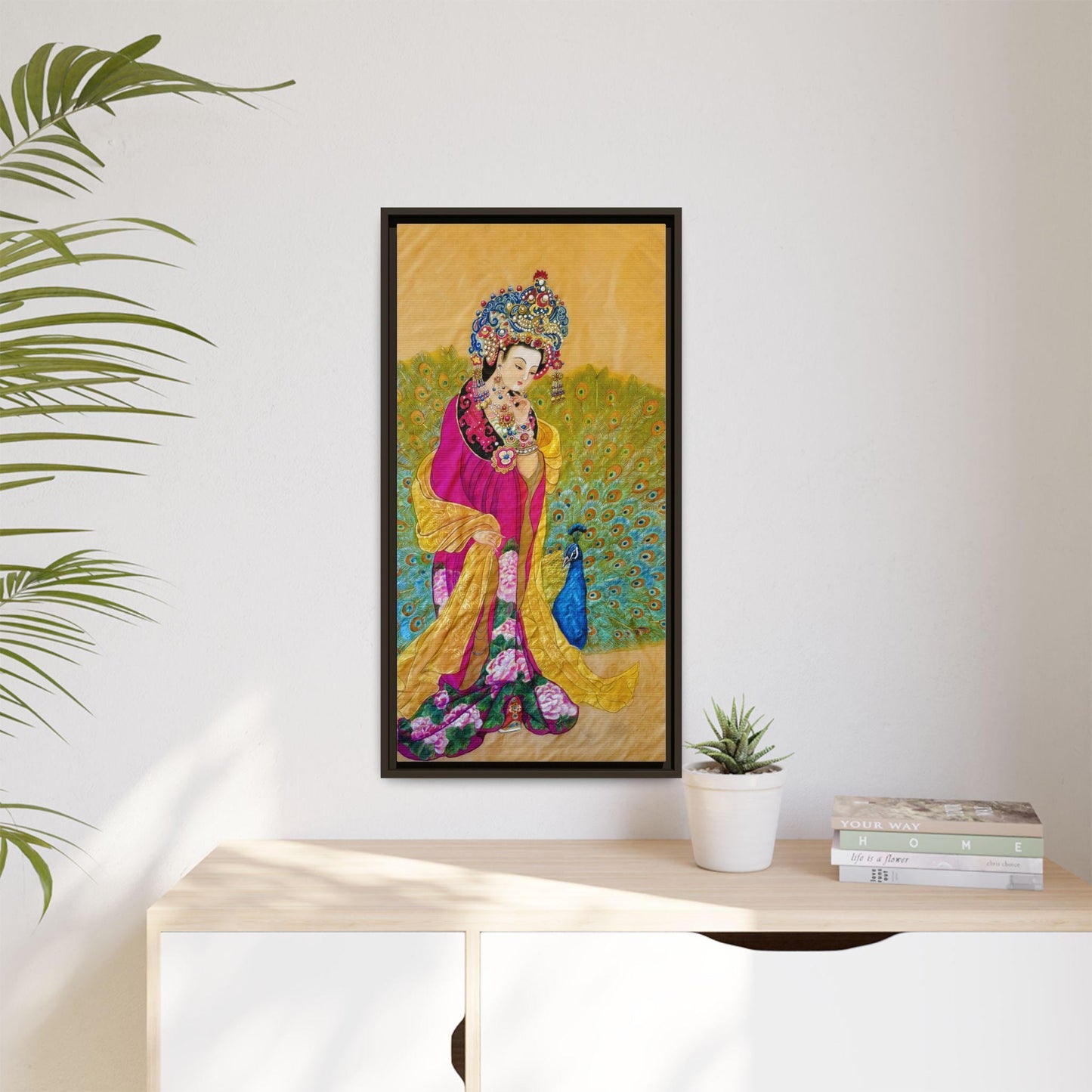 Chinese Empress & Colorful Peacock Matte Canvas Framed | Vibrant Asian-inspired Art