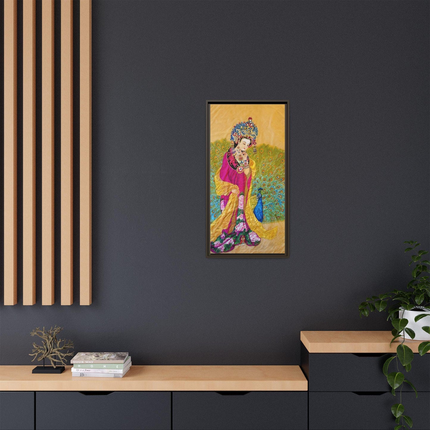 Chinese Empress & Colorful Peacock Matte Canvas Framed | Vibrant Asian-inspired Art
