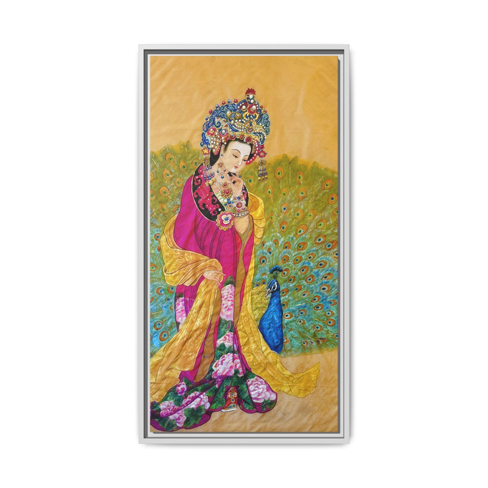 Chinese Empress & Colorful Peacock Matte Canvas Framed | Vibrant Asian-inspired Art