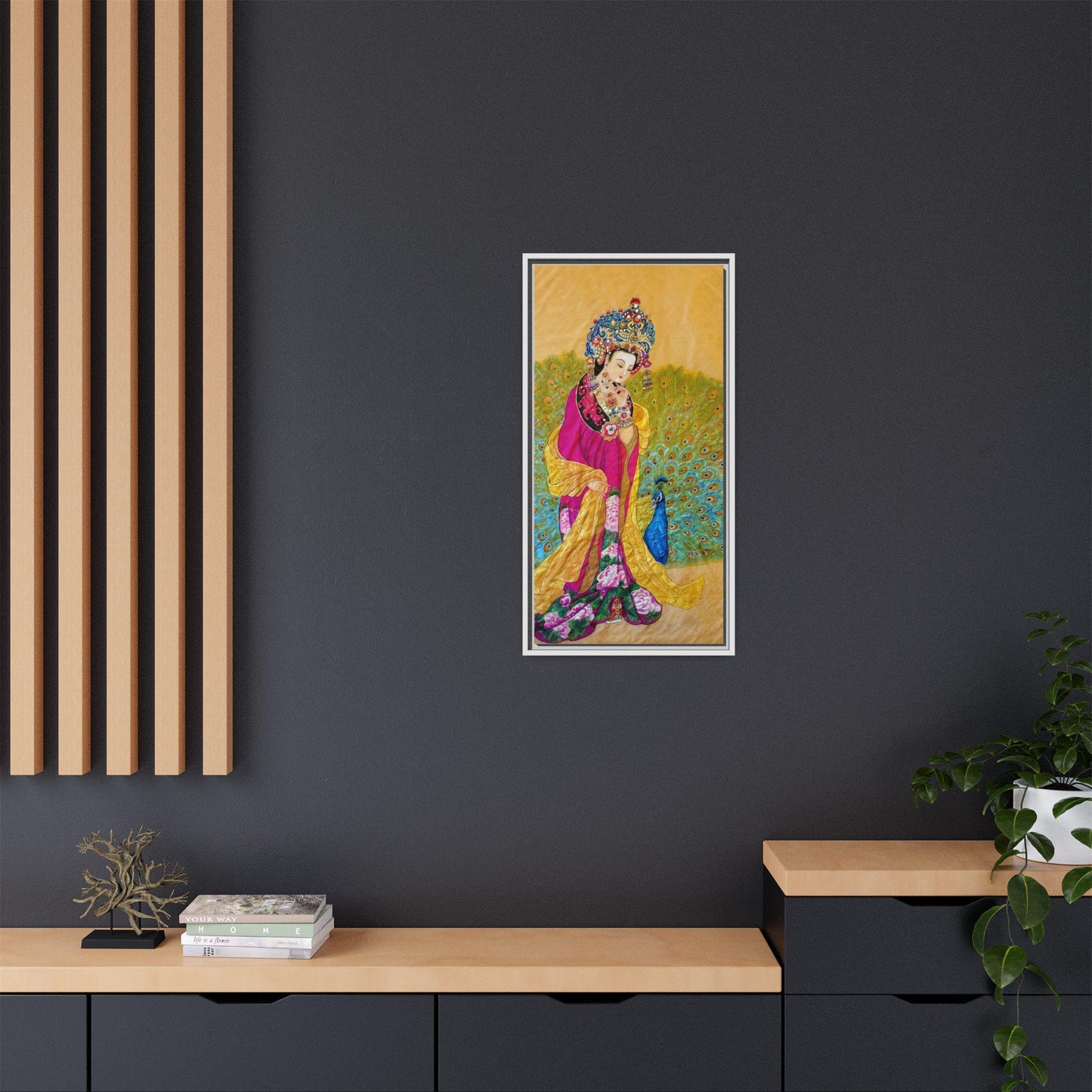 Chinese Empress & Colorful Peacock Matte Canvas Framed | Vibrant Asian-inspired Art