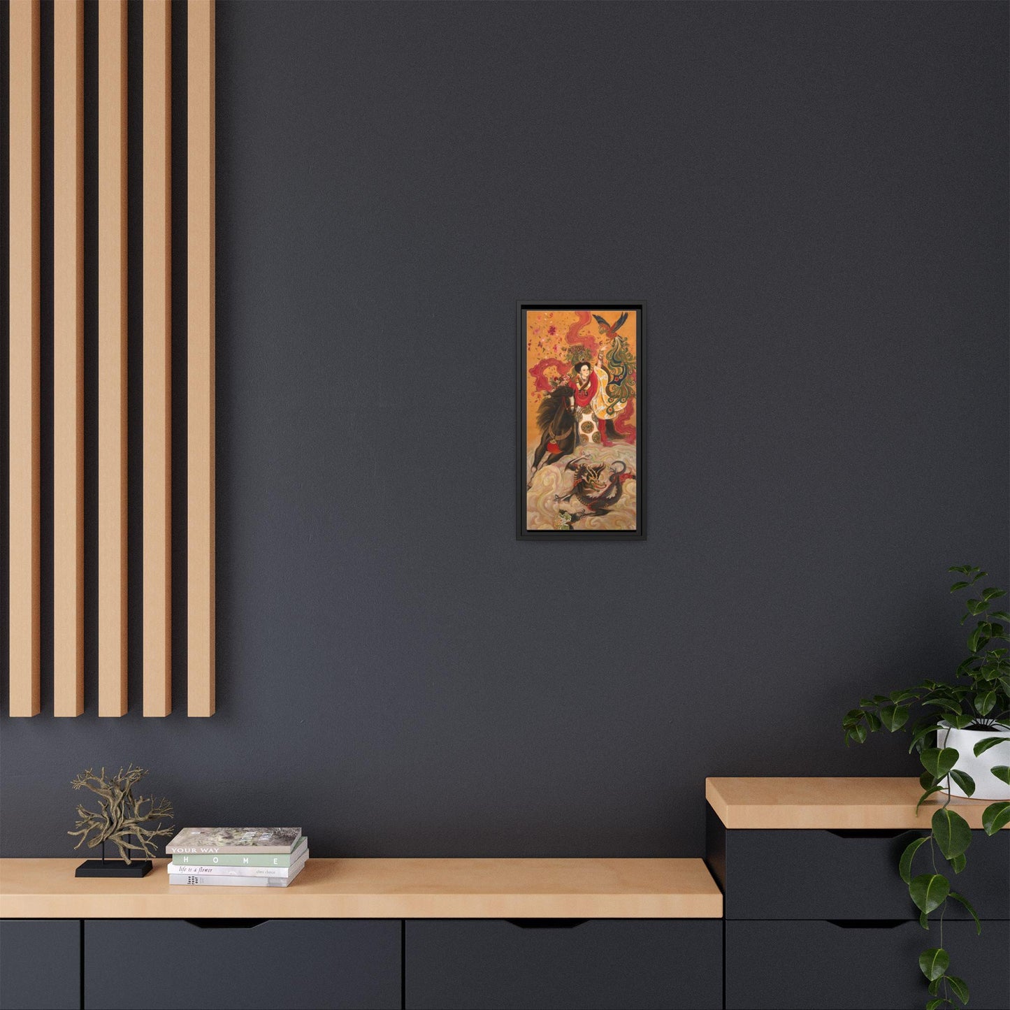 Mythical Warrior Horse Riding Dragon Matte Canvas Framed | Asian Fantasy Wall Art | Chinese Empresses