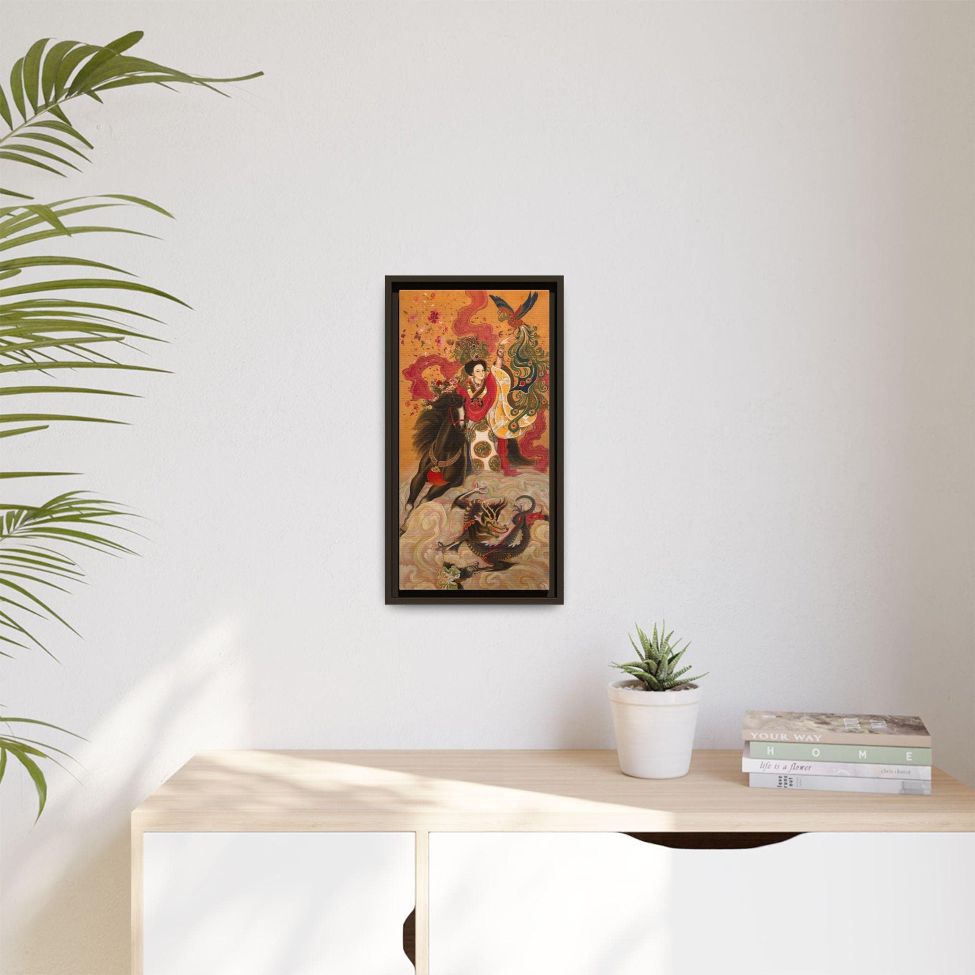 Mythical Warrior Horse Riding Dragon Matte Canvas Framed | Asian Fantasy Wall Art | Chinese Empresses