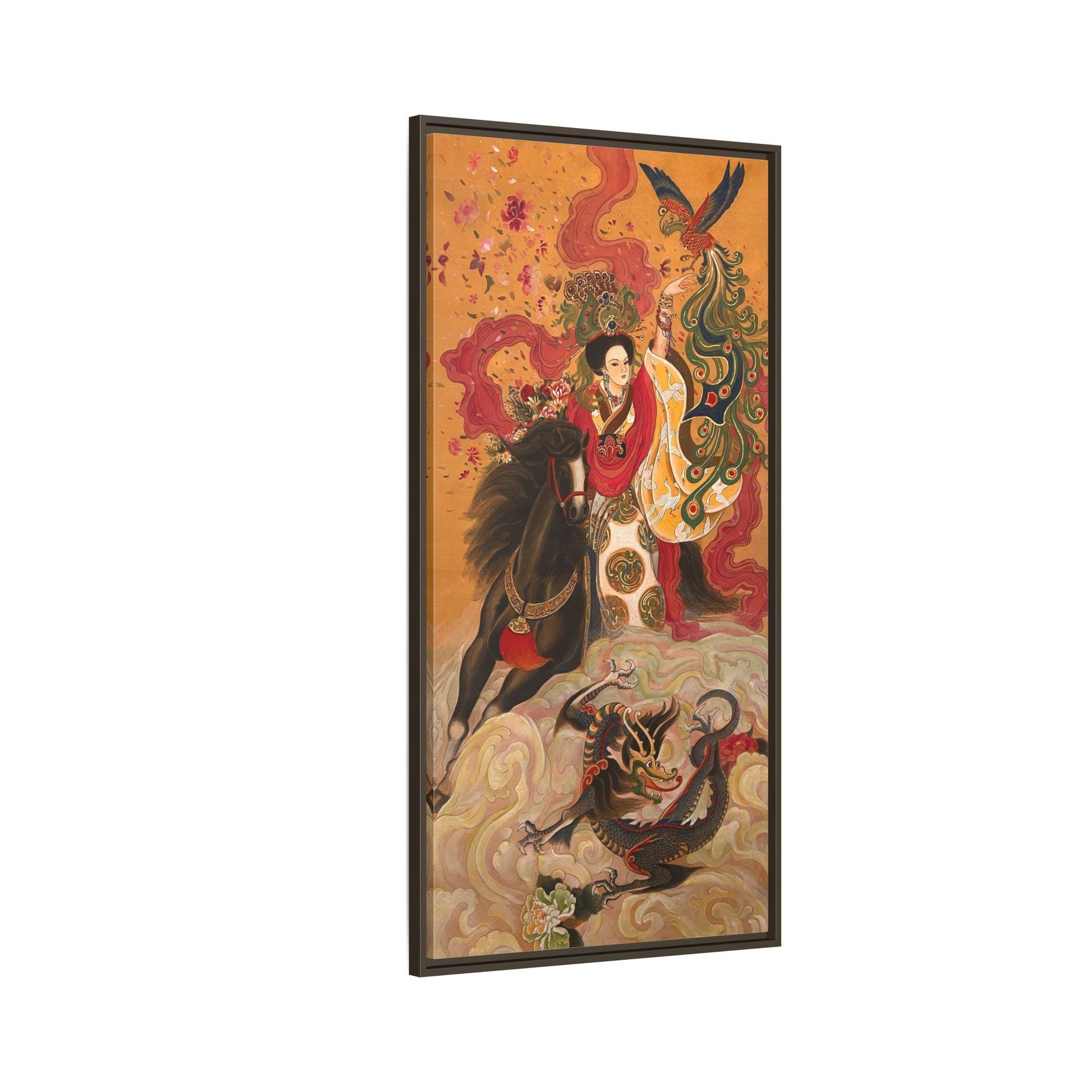 Mythical Warrior Horse Riding Dragon Matte Canvas Framed | Asian Fantasy Wall Art | Chinese Empresses