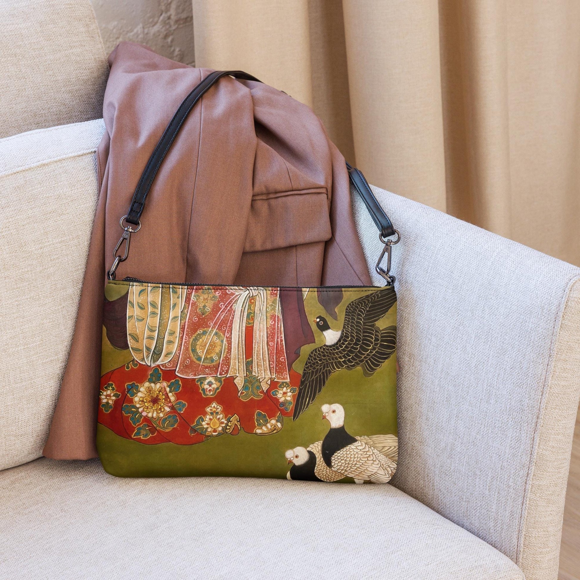 Crossbody bag - Auspicious Birds & Floral Court Motif - Watercolor Art by Xiang Li