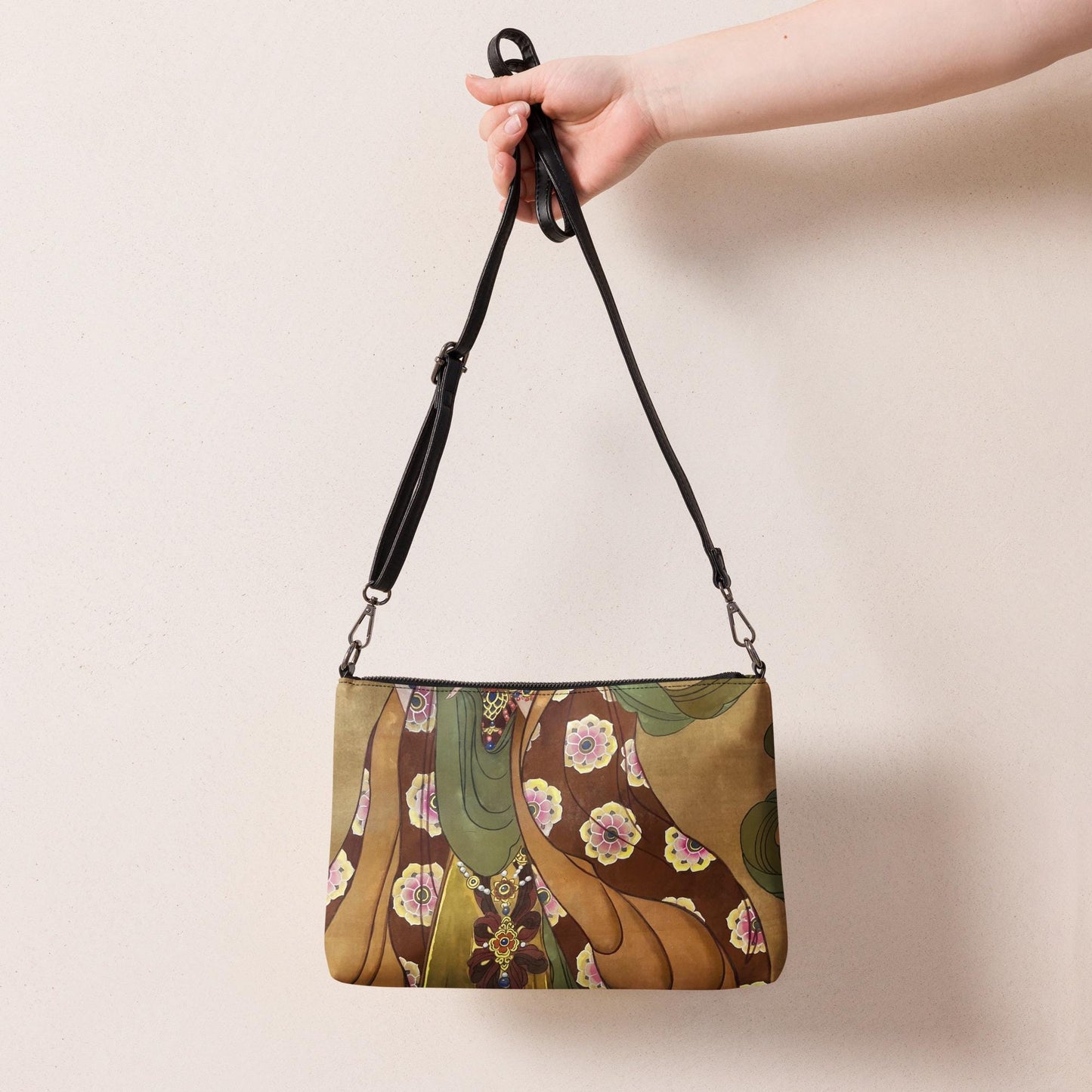 Crossbody bag- Watercolor art print - Colors and patterns on Silk