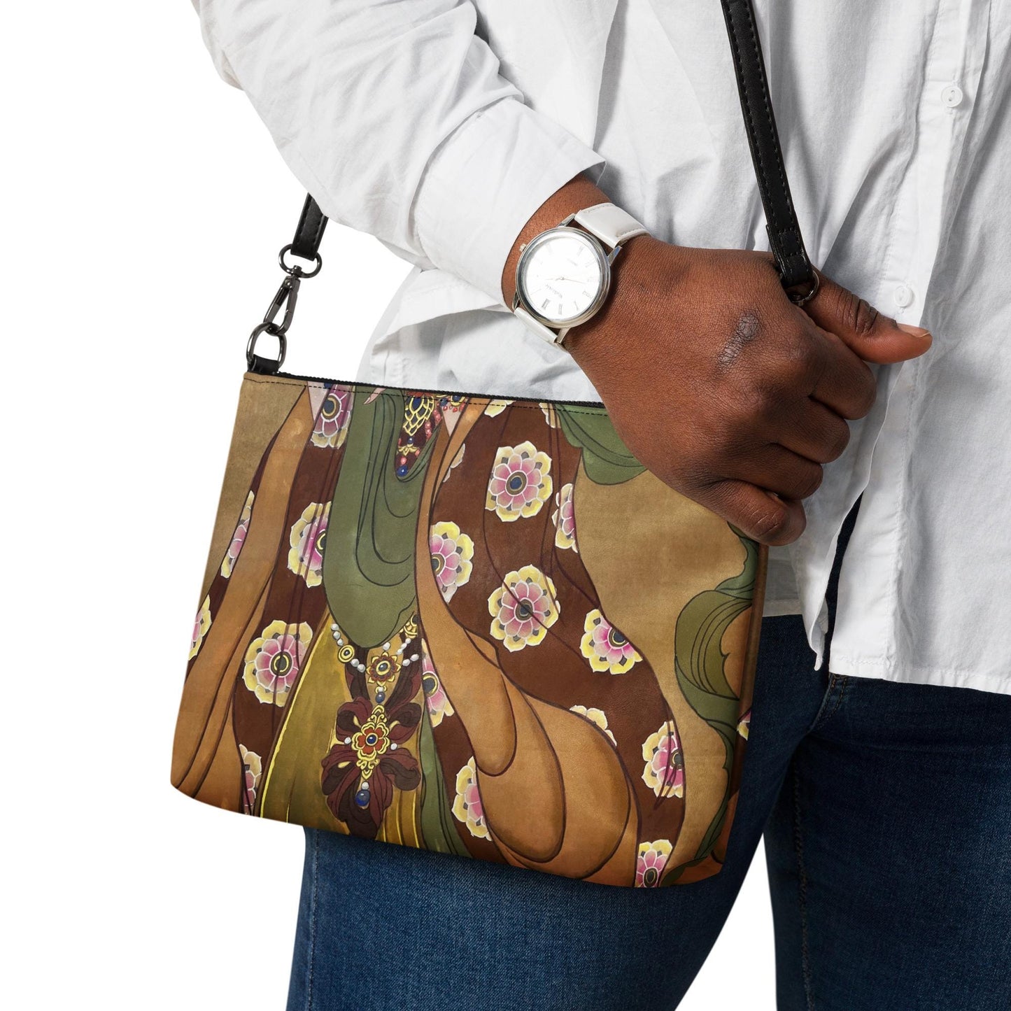 Crossbody bag- Watercolor art print - Colors and patterns on Silk