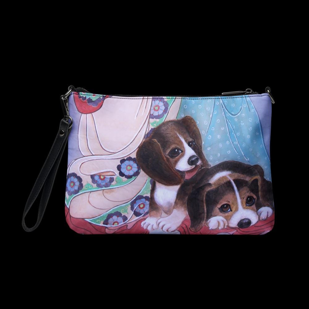 Crossbody bag- Watercolor art print - Beagle Puppies - Pet art