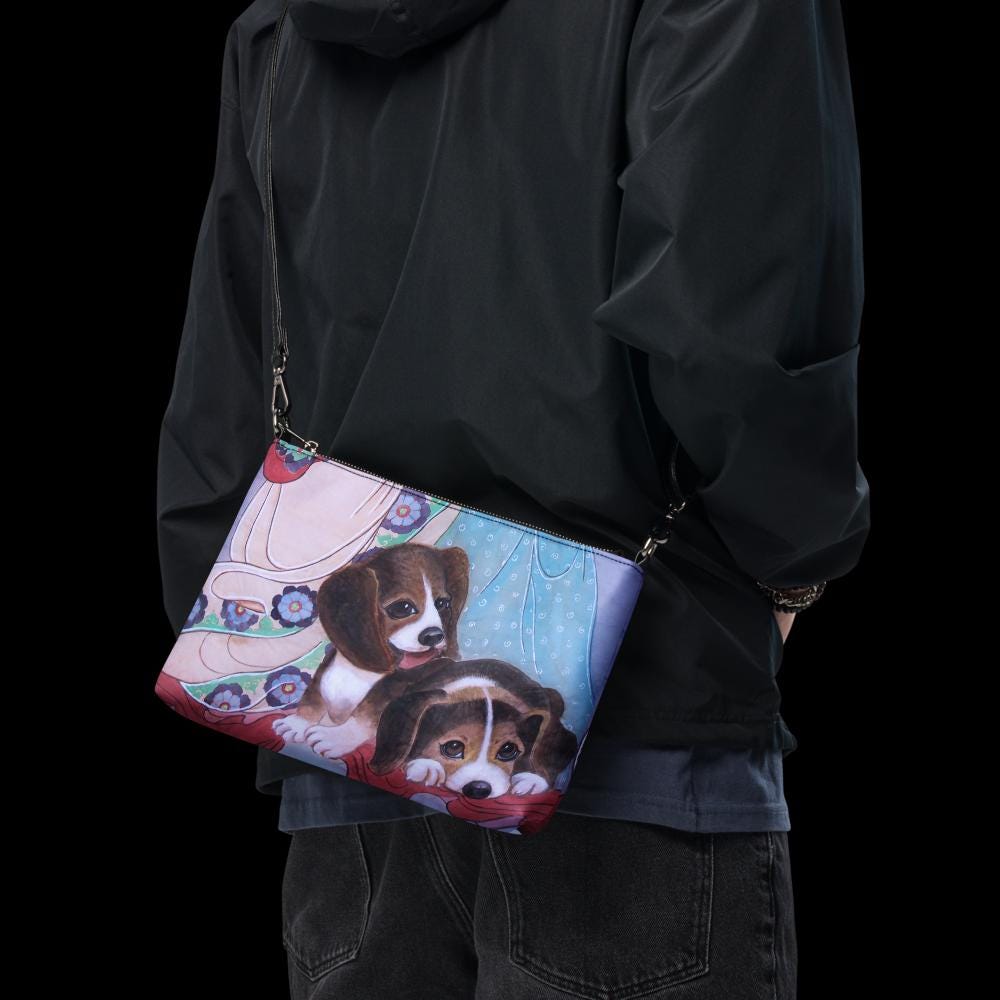 Crossbody bag- Watercolor art print - Beagle Puppies - Pet art