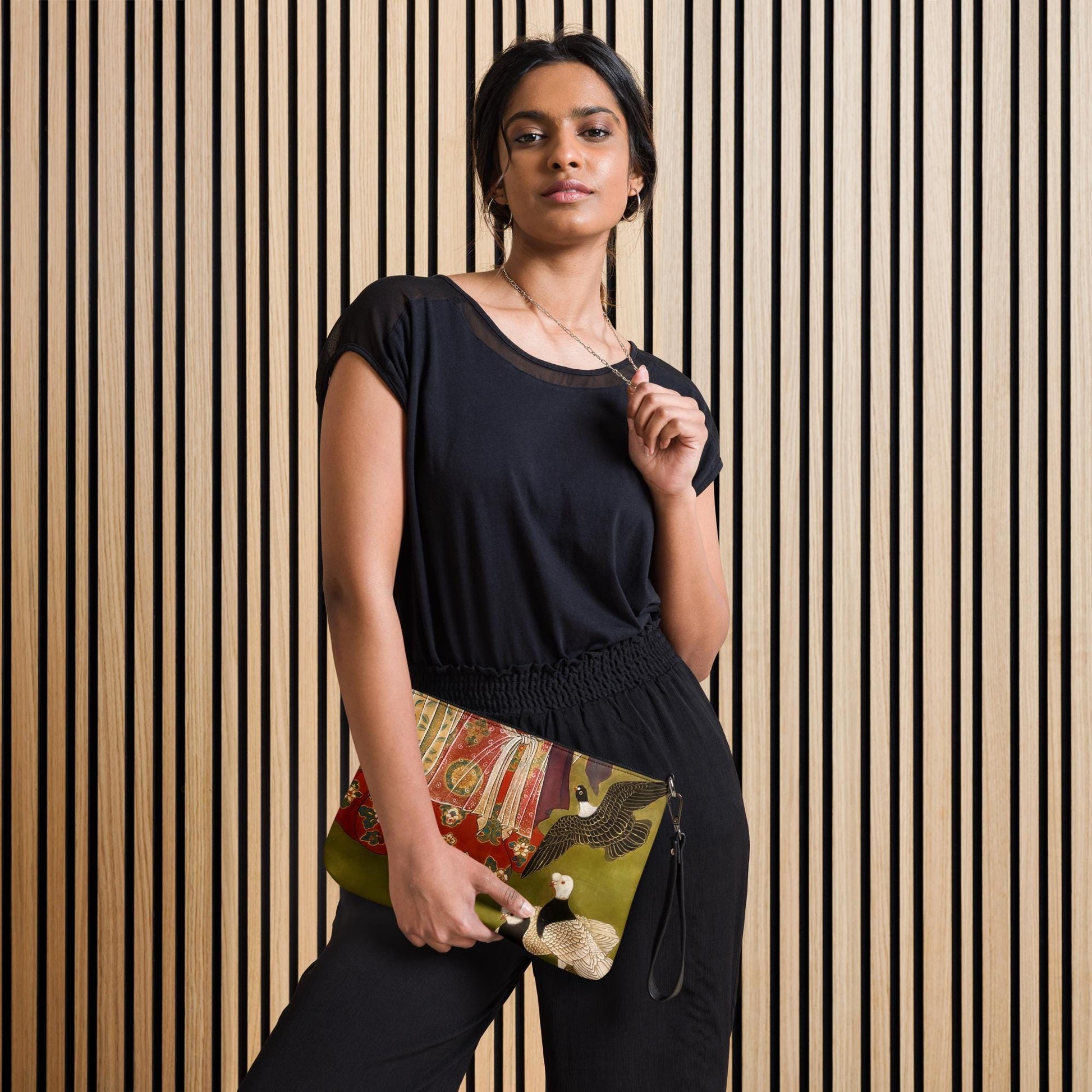 Crossbody bag - Auspicious Birds & Floral Court Motif - Watercolor Art by Xiang Li