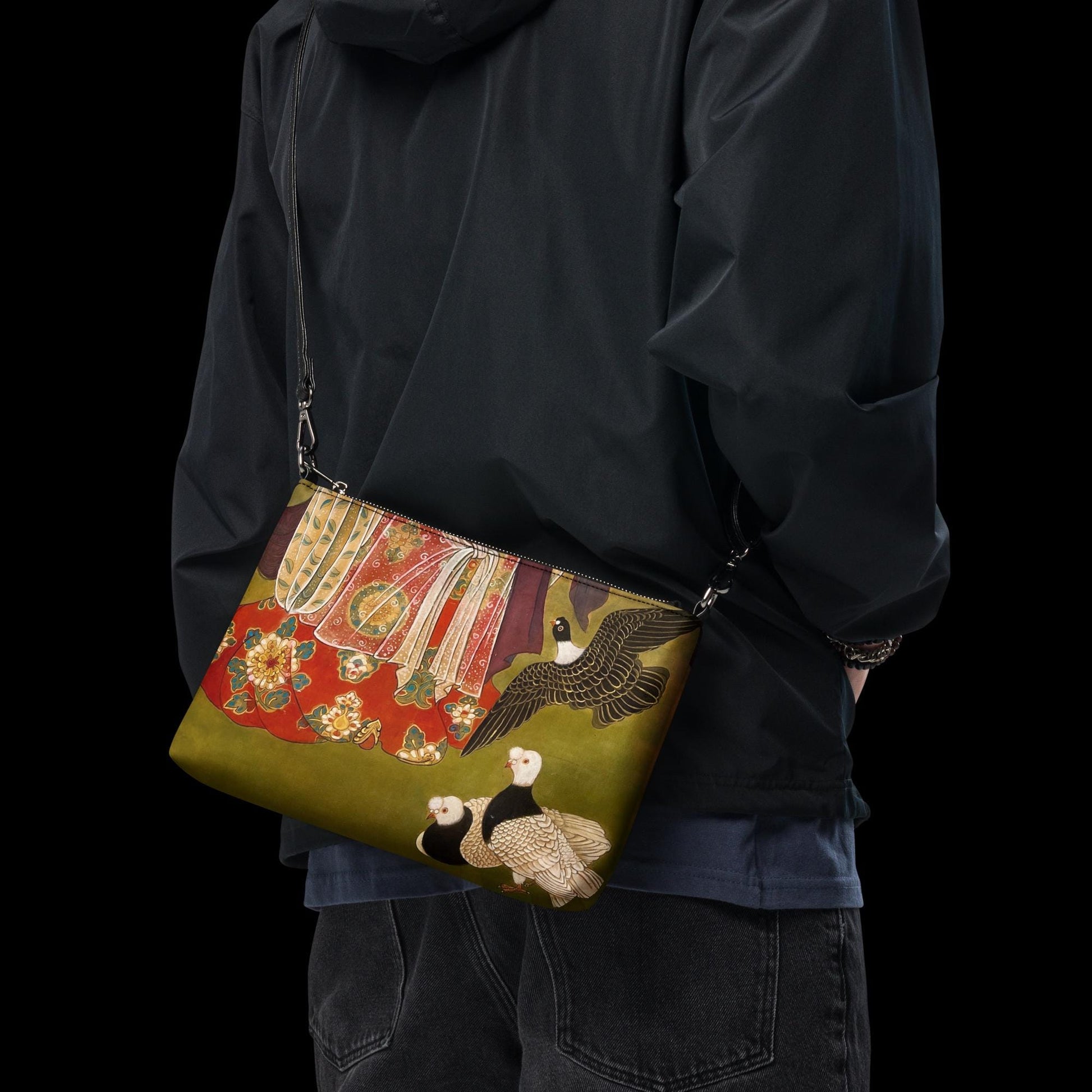 Crossbody bag - Auspicious Birds & Floral Court Motif - Watercolor Art by Xiang Li