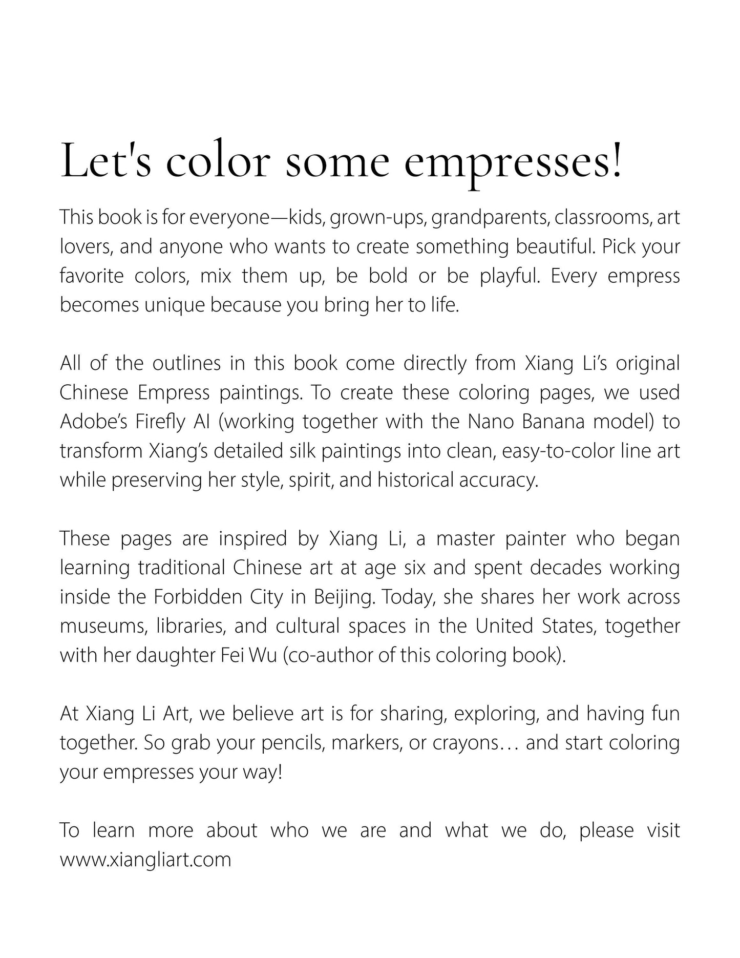 Chinese Empresses Coloring Book Original Design by Xiang Li Watercolor on Silk