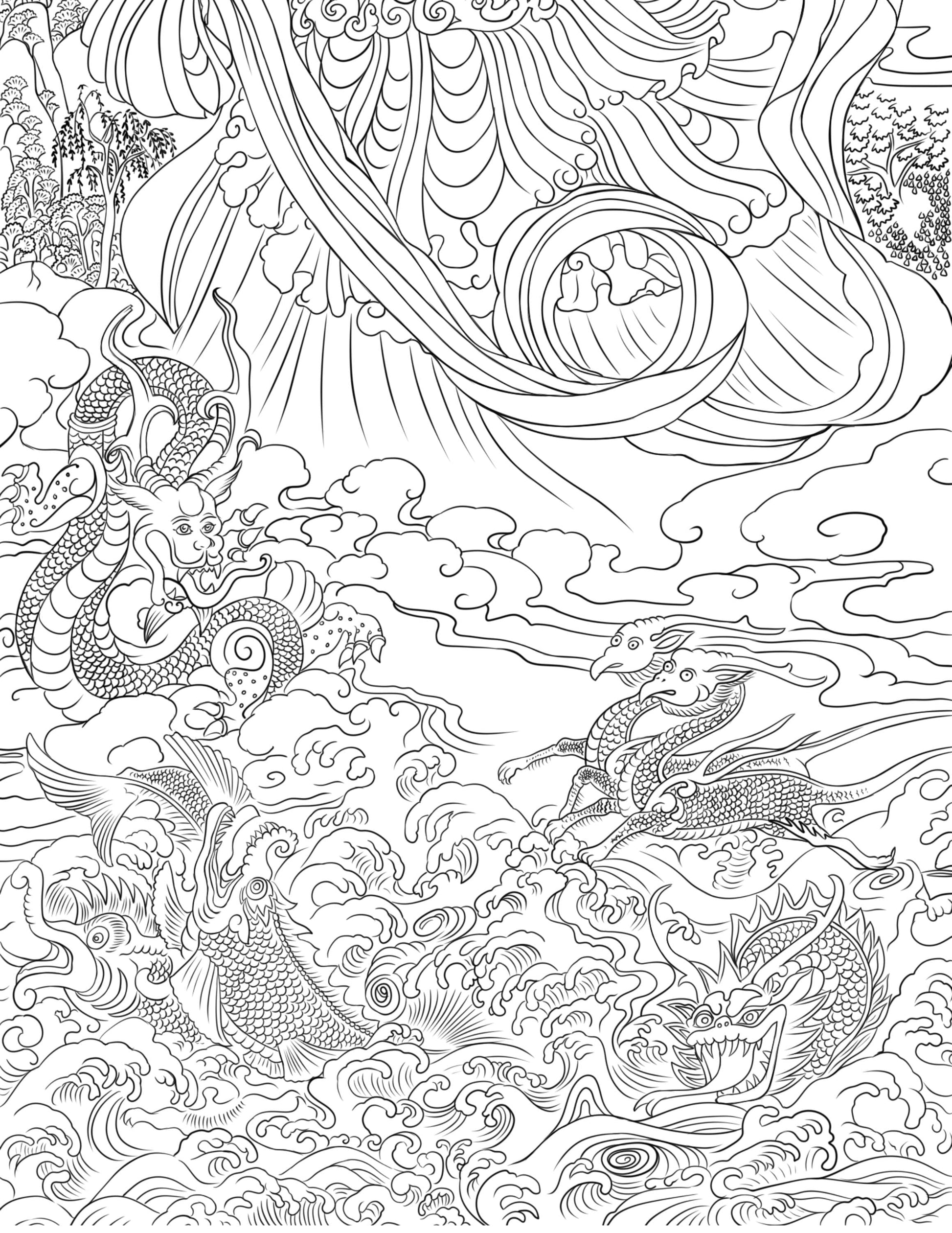 Chinese Empresses Coloring Book Original Design by Xiang Li Watercolor on Silk