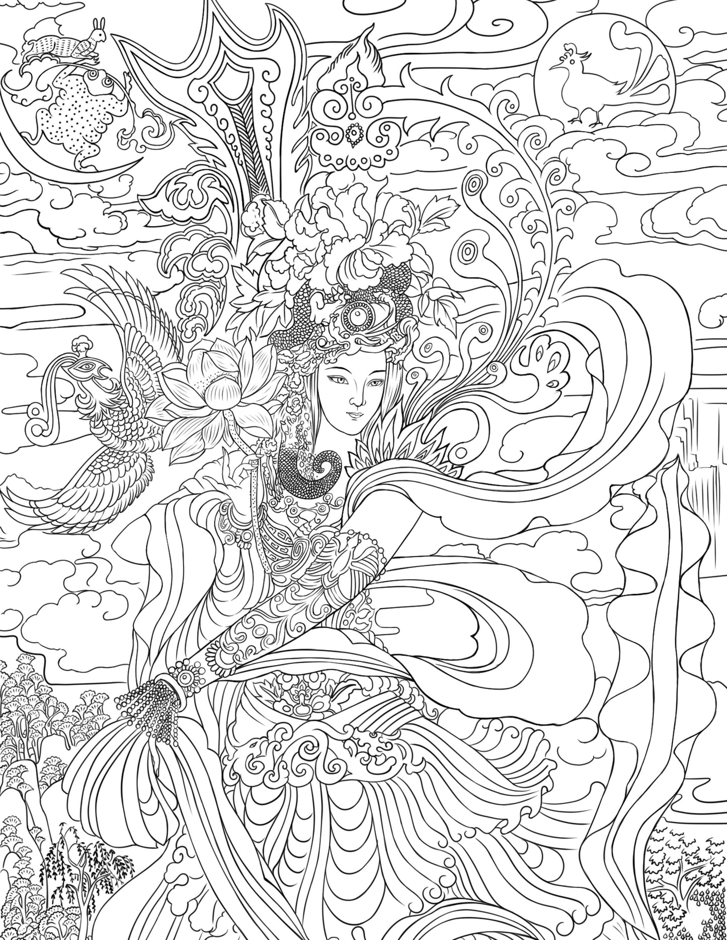 Chinese Empresses Coloring Book Original Design by Xiang Li Watercolor on Silk