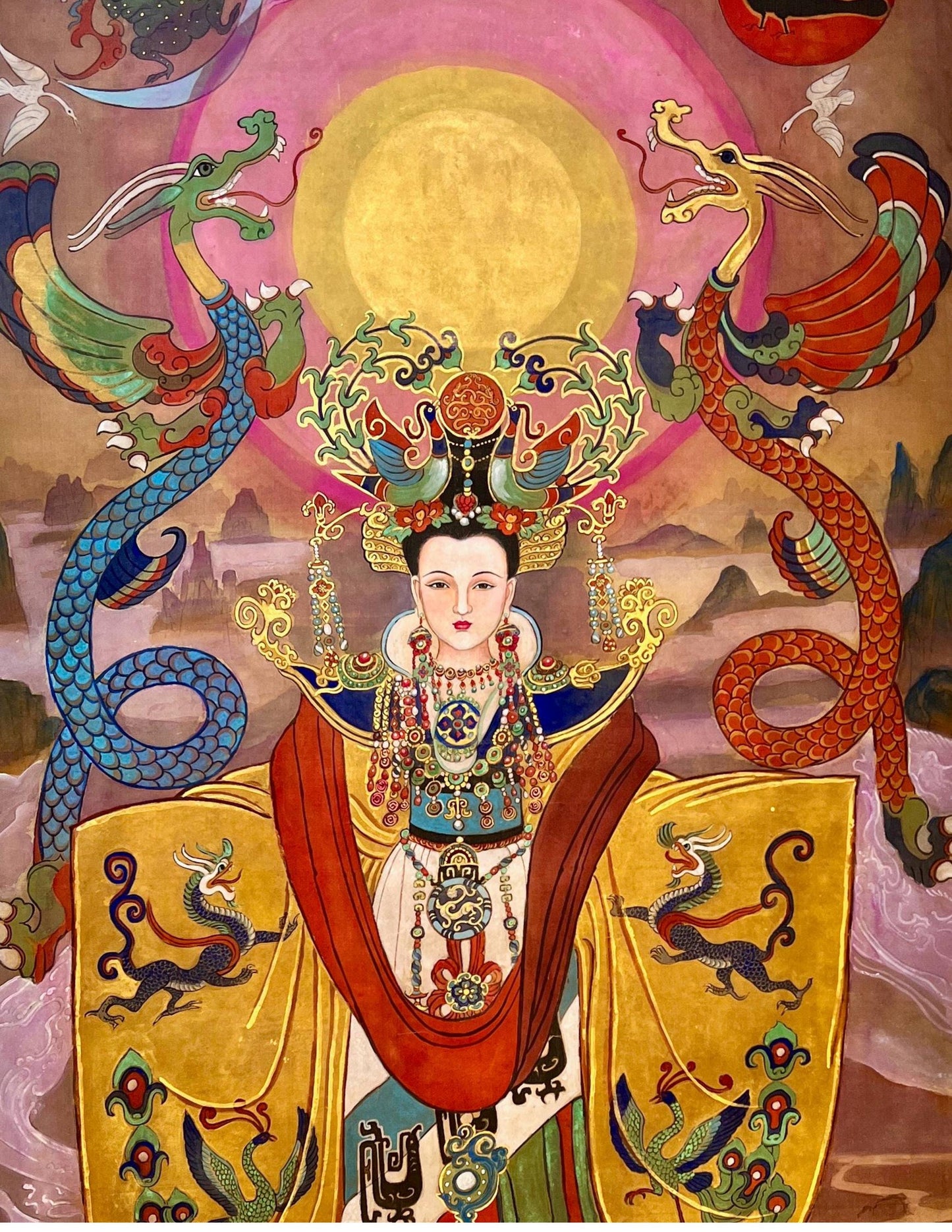 Chinese Empresses Coloring Book Original Design by Xiang Li Watercolor on Silk