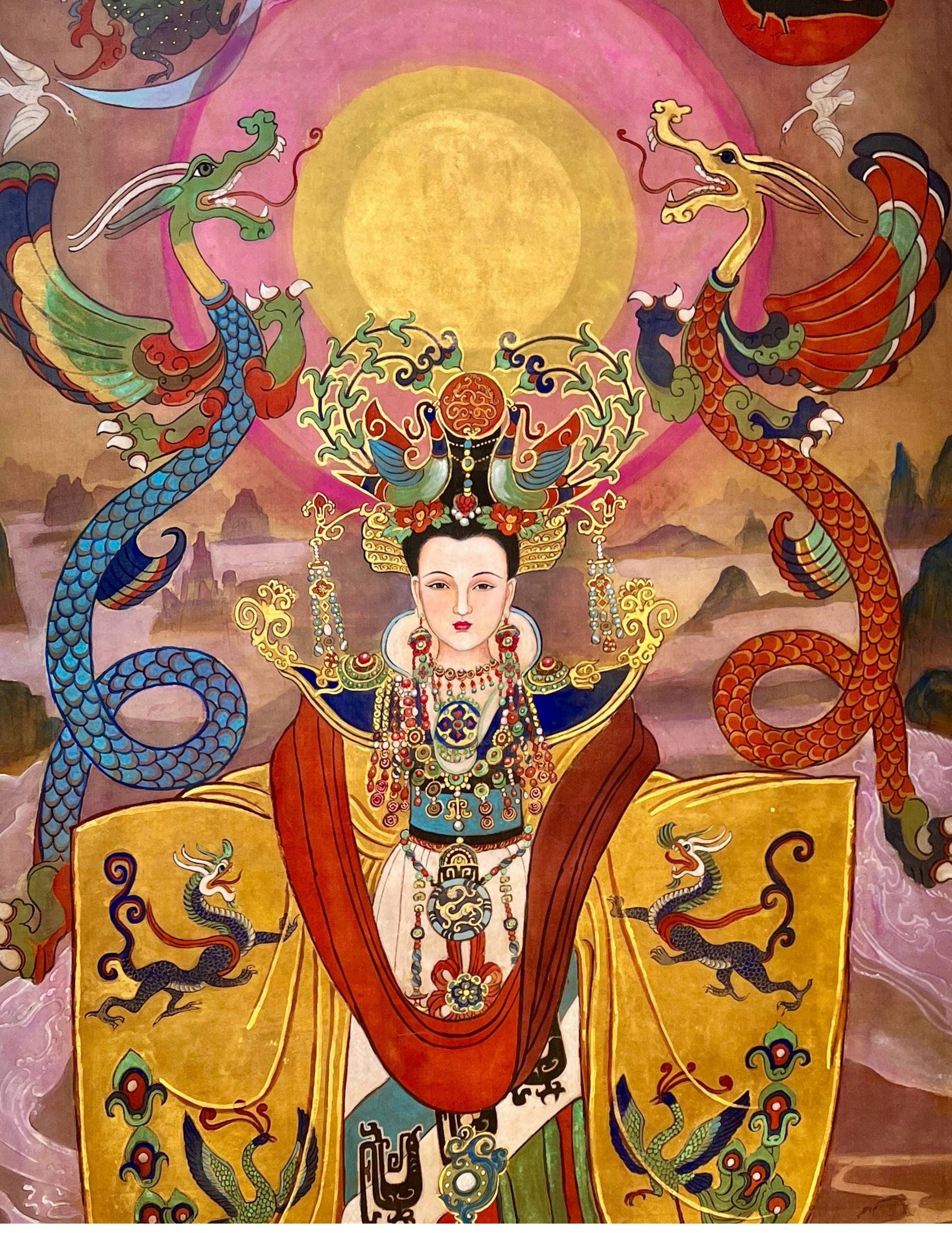 Chinese Empresses Coloring Book Original Design by Xiang Li Watercolor on Silk