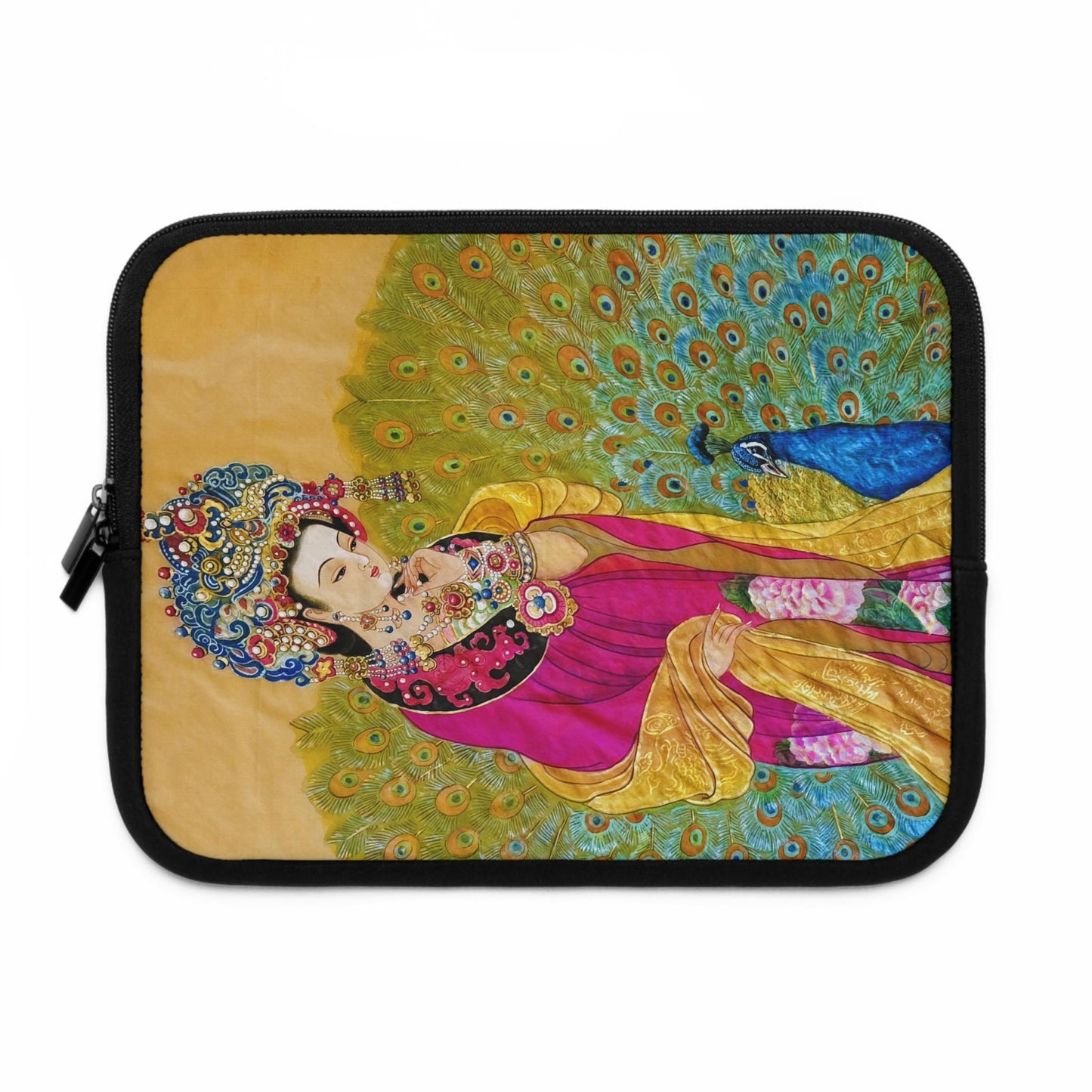 Empress watercolor art print Laptop Sleeve | Ancient Chinese Princess, Queen with colorful peacock motif