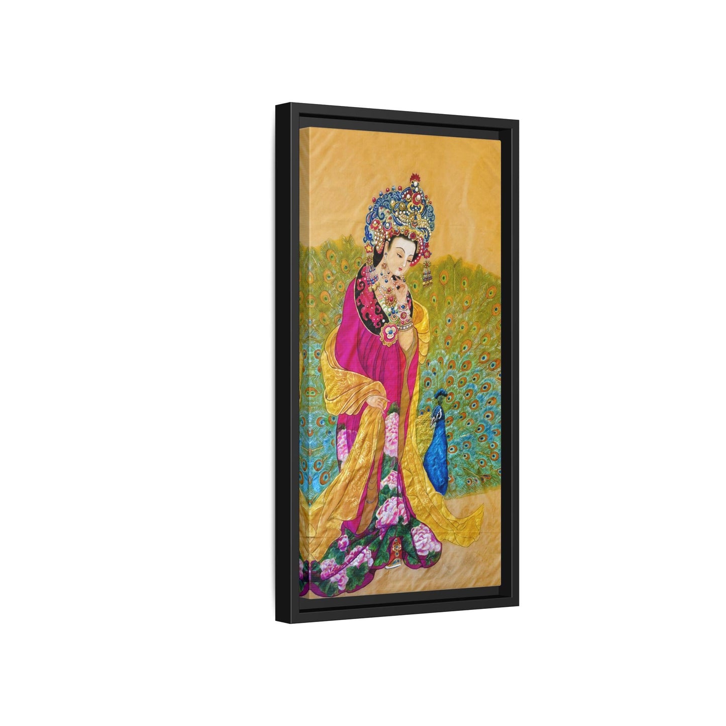 Chinese Empress & Colorful Peacock Matte Canvas Framed | Vibrant Asian-inspired Art