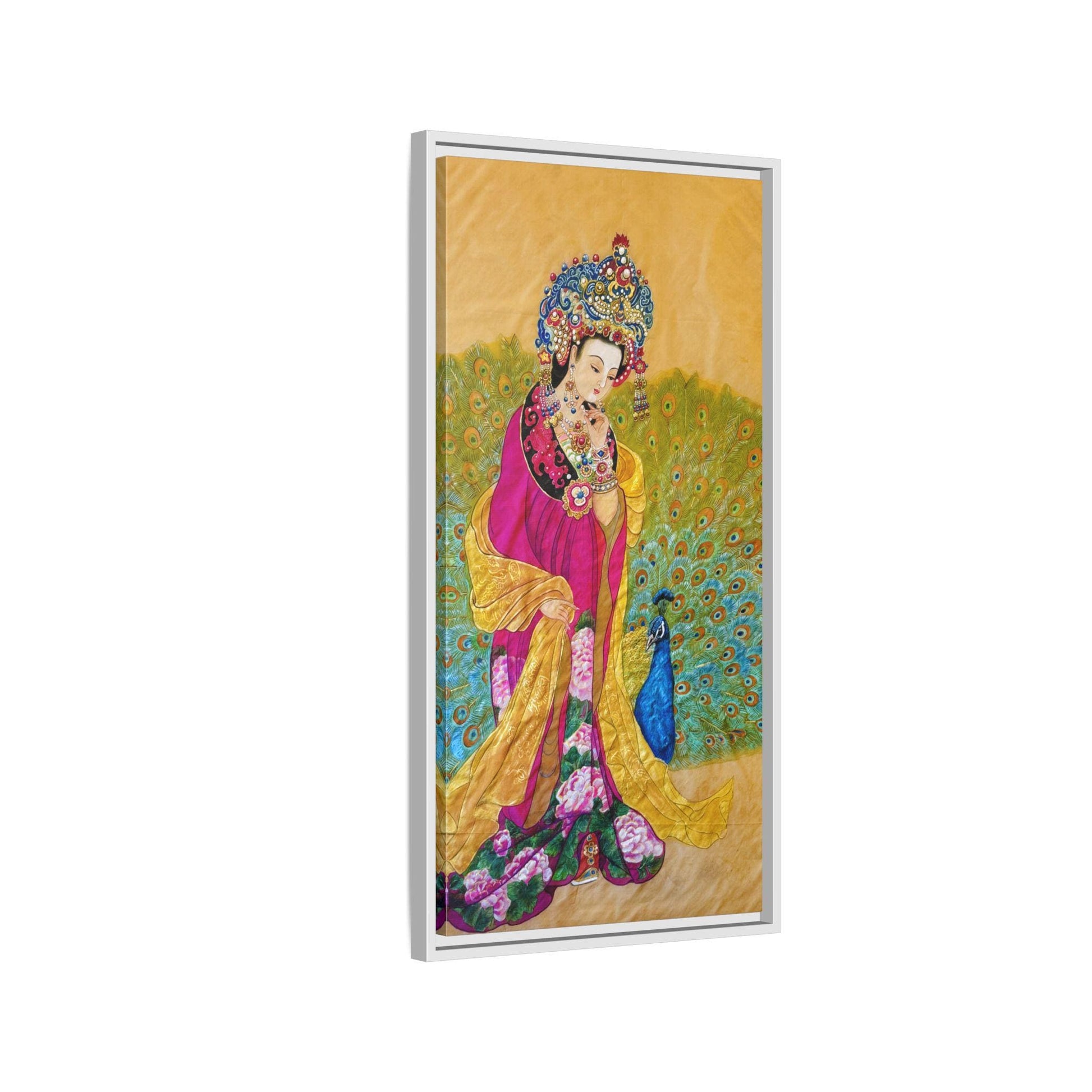 Chinese Empress & Colorful Peacock Matte Canvas Framed | Vibrant Asian-inspired Art