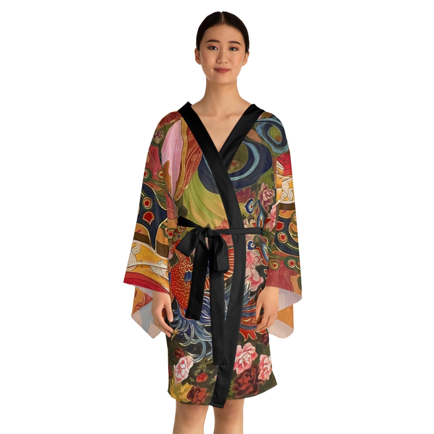 Floral Phoenix Warrior Horse Kimono Robe | Long Sleeve Kimono