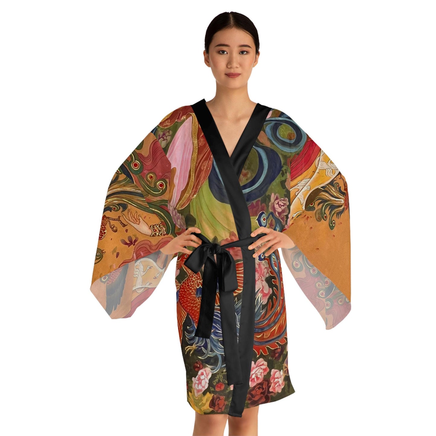 Floral Phoenix Warrior Horse Kimono Robe | Long Sleeve Kimono