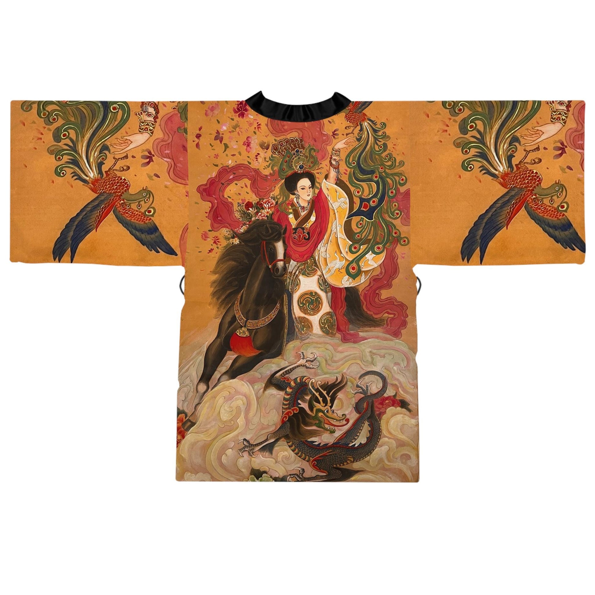 Floral Phoenix Warrior Horse Kimono Robe | Long Sleeve Kimono